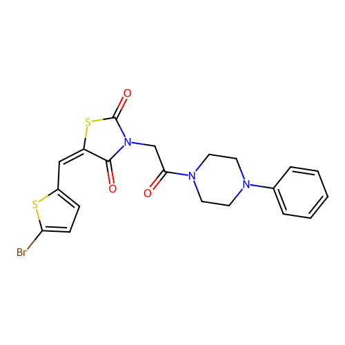 (5E)-5-[(5-bromothiophen-2-yl)methylidene]-3-[2-oxo-2-(4-phenylpiperazin-1-yl)ethyl]-1,3-thiazolidine-2,4-dione structure