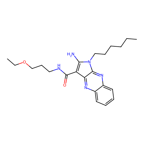 2-amino-N-(3-ethoxypropyl)-1-hexyl-1H-pyrrolo[2,3-b]quinoxaline-3-carboxamide structure