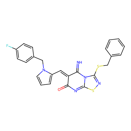 (6Z)-3-(BENZYLSULFANYL)-6-({1-[(4-FLUOROPHENYL)METHYL]-1H-PYRROL-2-YL}METHYLIDENE)-5-IMINO-5H,6H,7H-[1,2,4]THIADIAZOLO[4,5-A]PYRIMIDIN-7-ONE structure