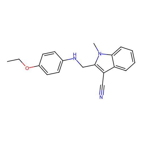 2-(((4-ethoxyphenyl)amino)methyl)-1-methyl-1H-indole-3-carbonitrile structure