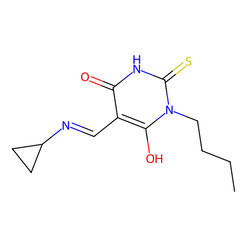 1-butyl-5-[(cyclopropylamino)methylidene]-2-sulfanylidene-1,3-diazinane-4,6-dione structure