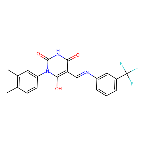 (5E)-1-(3,4-dimethylphenyl)-5-[[3-(trifluoromethyl)anilino]methylidene]-1,3-diazinane-2,4,6-trione structure