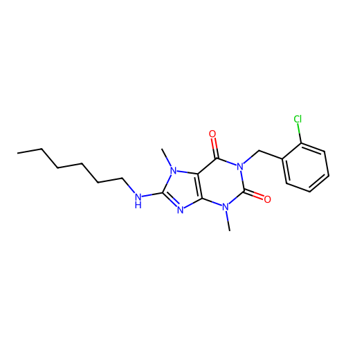 1-(2-chlorobenzyl)-8-(hexylamino)-3,7-dimethyl-3,7-dihydro-1H-purine-2,6-dione structure