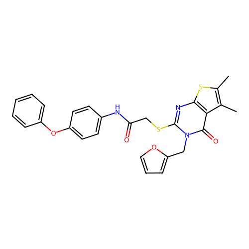 2-((3-(furan-2-ylmethyl)-5,6-dimethyl-4-oxo-3,4-dihydrothieno[2,3-d]pyrimidin-2-yl)thio)-N-(4-phenoxyphenyl)acetamide structure