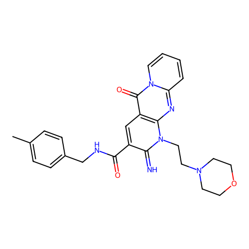 2-imino-N-(4-methylbenzyl)-1-(2-morpholinoethyl)-5-oxo-2,5-dihydro-1H-dipyrido[1,2-a:2',3'-d]pyrimidine-3-carboxamide structure