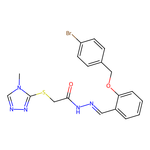 (E)-N'-(2-((4-bromobenzyl)oxy)benzylidene)-2-((4-methyl-4H-1,2,4-triazol-3-yl)thio)acetohydrazide structure