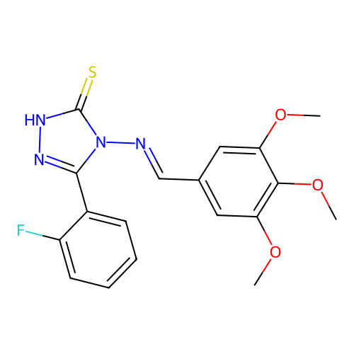5-(2-F-PH)4-((3,4,5-Tri-meo-benzylidene)amino)4H-1,2,4-triazol-3-YL hydrosulfide structure