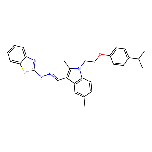 (2Z)-2-{(2E)-[(2,5-dimethyl-1-{2-[4-(propan-2-yl)phenoxy]ethyl}-1H-indol-3-yl)methylidene]hydrazinylidene}-2,3-dihydro-1,3-benzothiazole structure