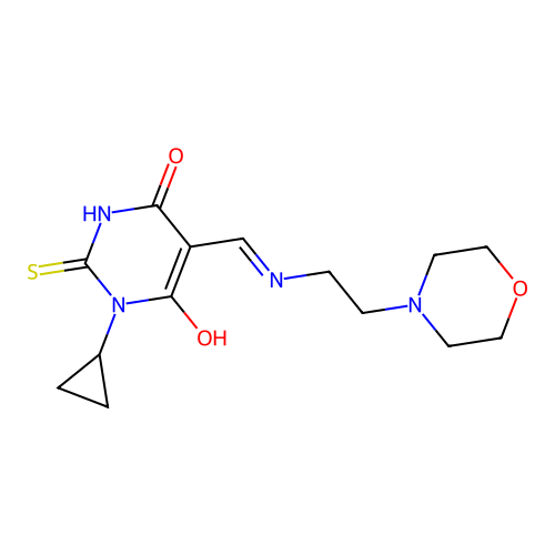 1-cyclopropyl-5-[(2-morpholin-4-ylethylamino)methylidene]-2-sulfanylidene-1,3-diazinane-4,6-dione structure