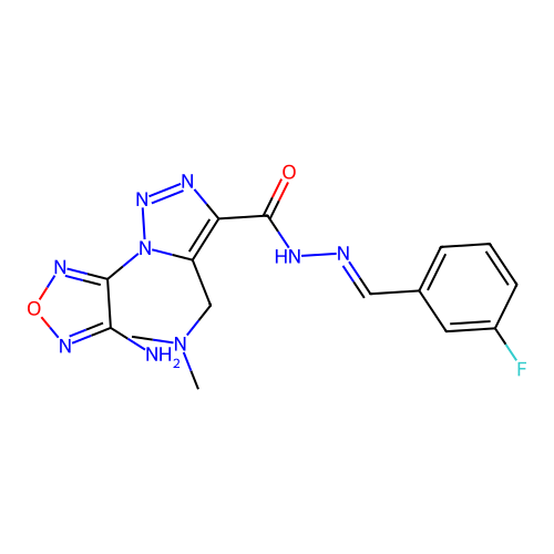 (E)-1-(4-amino-1,2,5-oxadiazol-3-yl)-5-((dimethylamino)methyl)-N'-(3-fluorobenzylidene)-1H-1,2,3-triazole-4-carbohydrazide structure