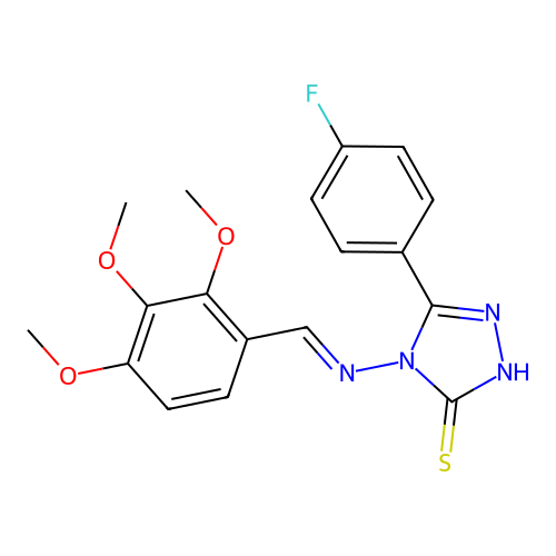 (E)-5-(4-fluorophenyl)-4-((2,3,4-trimethoxybenzylidene)amino)-4H-1,2,4-triazole-3-thiol structure