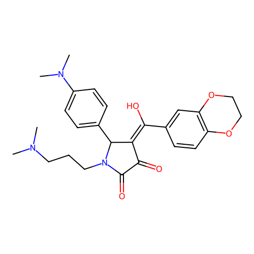 (4E)-4-[2,3-dihydro-1,4-benzodioxin-6-yl(hydroxy)methylidene]-5-(4-dimethylaminophenyl)-1-[3-(dimethylamino)propyl]pyrrolidine-2,3-dione structure