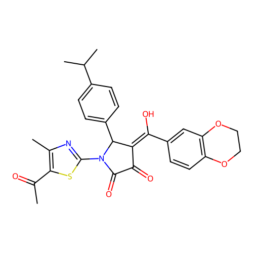 (4E)-1-(5-acetyl-4-methyl-1,3-thiazol-2-yl)-4-[2,3-dihydro-1,4-benzodioxin-6-yl(hydroxy)methylidene]-5-(4-propan-2-ylphenyl)pyrrolidine-2,3-dione structure
