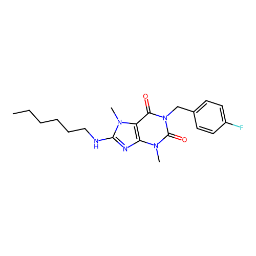 1-(4-fluorobenzyl)-8-(hexylamino)-3,7-dimethyl-3,7-dihydro-1H-purine-2,6-dione structure