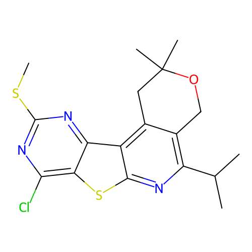 8-chloro-2,2-dimethyl-10-(methylsulfanyl)-5-(propan-2-yl)-1,4-dihydro-2H-pyrano[4'',3'':4',5']pyrido[3',2':4,5]thieno[3,2-d]pyrimidine structure