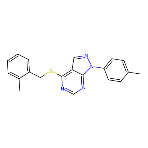 4-[(2-methylbenzyl)sulfanyl]-1-(4-methylphenyl)-1H-pyrazolo[3,4-d]pyrimidine structure