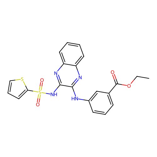 Ethyl 3-({3-[(thiophen-2-ylsulfonyl)amino]quinoxalin-2-yl}amino)benzoate structure