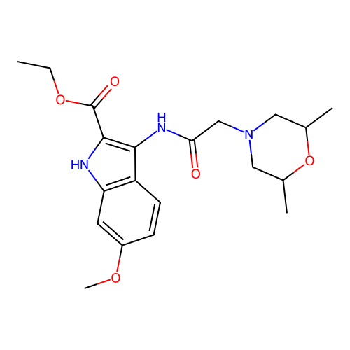Ethyl 3-[[2-(2,6-dimethylmorpholin-4-yl)acetyl]amino]-6-methoxy-1H-indole-2-carboxylate structure