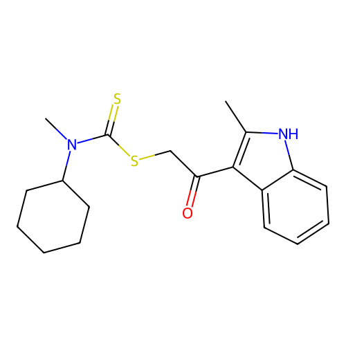 2-(2-methyl-1H-indol-3-yl)-2-oxoethyl cyclohexyl(methyl)carbamodithioate structure