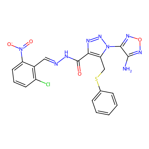 (E)-1-(4-amino-1,2,5-oxadiazol-3-yl)-N'-(2-chloro-6-nitrobenzylidene)-5-((phenylthio)methyl)-1H-1,2,3-triazole-4-carbohydrazide structure