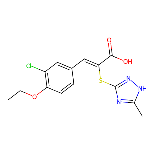 (Z)-3-(3-chloro-4-ethoxyphenyl)-2-((5-methyl-4H-1,2,4-triazol-3-yl)thio)acrylic acid structure