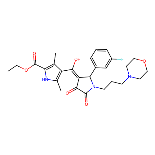 ethyl 4-({2-(3-fluorophenyl)-4-hydroxy-1-[3-(4-morpholinyl)propyl]-5-oxo-2,5-dihydro-1H-pyrrol-3-yl}carbonyl)-3,5-dimethyl-1H-pyrrole-2-carboxylate structure