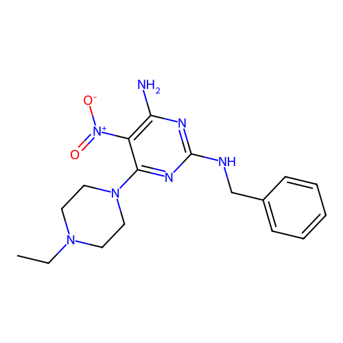 [4-Amino-6-(4-ethylpiperazinyl)-5-nitropyrimidin-2-yl]benzylamine structure