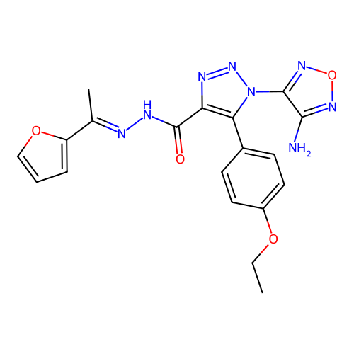 (E)-1-(4-amino-1,2,5-oxadiazol-3-yl)-5-(4-ethoxyphenyl)-N'-(1-(furan-2-yl)ethylidene)-1H-1,2,3-triazole-4-carbohydrazide structure