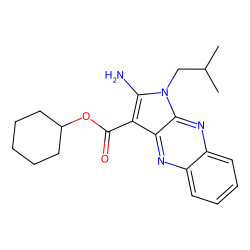 cyclohexyl 2-amino-1-(2-methylpropyl)-1H-pyrrolo[2,3-b]quinoxaline-3-carboxylate structure