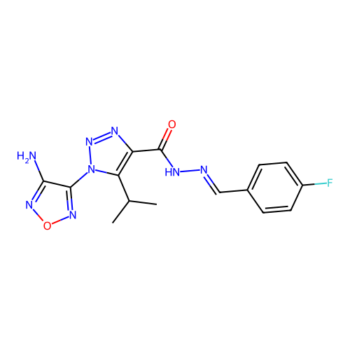 (E)-1-(4-amino-1,2,5-oxadiazol-3-yl)-N'-(4-fluorobenzylidene)-5-isopropyl-1H-1,2,3-triazole-4-carbohydrazide structure