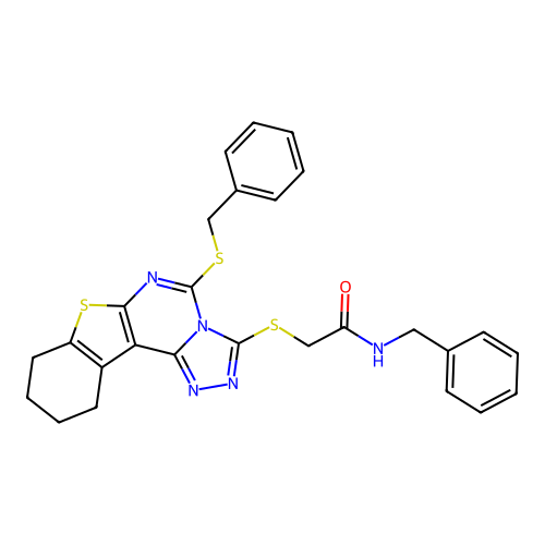 N-benzyl-2-((5-(benzylthio)-8,9,10,11-tetrahydrobenzo[4,5]thieno[3,2-e][1,2,4]triazolo[4,3-c]pyrimidin-3-yl)thio)acetamide structure