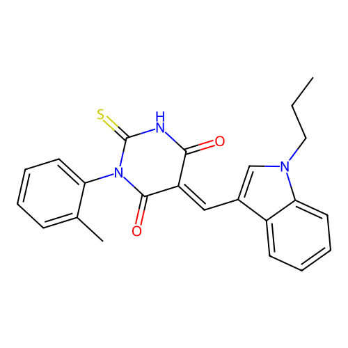 (5E)-1-(2-methylphenyl)-5-[(1-propyl-1H-indol-3-yl)methylidene]-2-sulfanylpyrimidine-4,6(1H,5H)-dione structure
