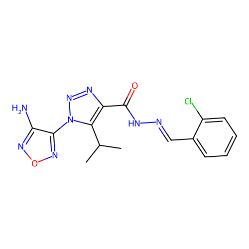 (E)-1-(4-amino-1,2,5-oxadiazol-3-yl)-N'-(2-chlorobenzylidene)-5-isopropyl-1H-1,2,3-triazole-4-carbohydrazide structure