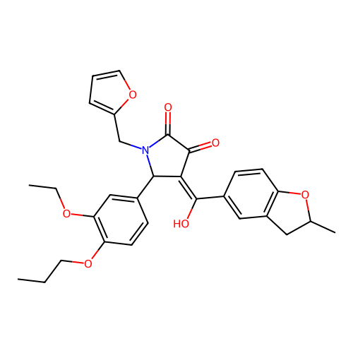 (4E)-5-(3-ethoxy-4-propoxyphenyl)-1-(furan-2-ylmethyl)-4-[hydroxy(2-methyl-2,3-dihydro-1-benzofuran-5-yl)methylidene]pyrrolidine-2,3-dione structure