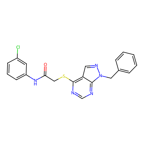 2-((1-benzyl-1H-pyrazolo[3,4-d]pyrimidin-4-yl)thio)-N-(3-chlorophenyl)acetamide structure