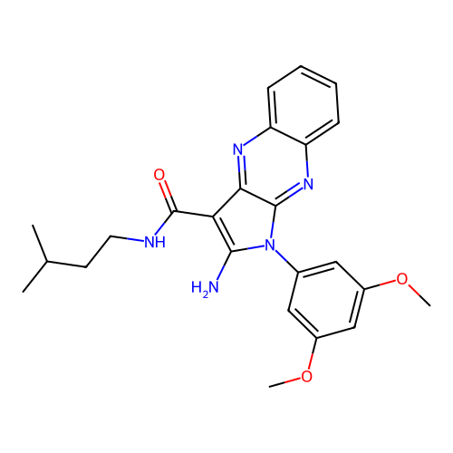 2-amino-1-(3,5-dimethoxyphenyl)-N-(3-methylbutyl)pyrrolo[3,2-b]quinoxaline-3-carboxamide structure