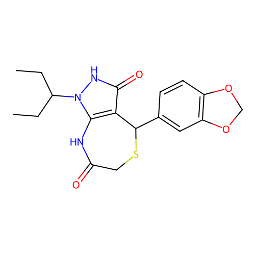 4-(1,3-benzodioxol-5-yl)-1-pentan-3-yl-4,8-dihydro-2H-pyrazolo[3,4-e][1,4]thiazepine-3,7-dione structure