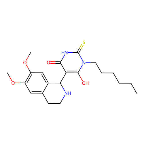 5-(6,7-dimethoxy-1,2,3,4-tetrahydroisoquinolin-1-yl)-3-hexyl-6-hydroxy-2-thioxo-2,3-dihydropyrimidin-4(1H)-one structure