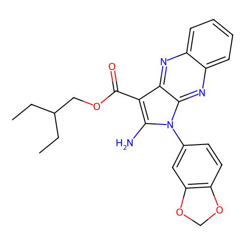 2-ethylbutyl 2-amino-1-(1,3-benzodioxol-5-yl)-1H-pyrrolo[2,3-b]quinoxaline-3-carboxylate structure