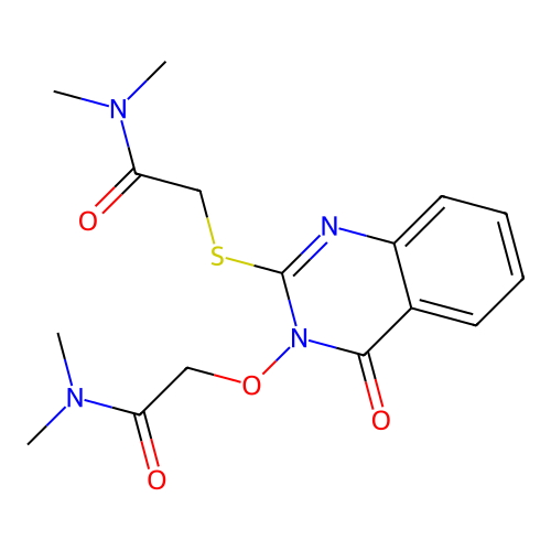 2-[2-[2-(dimethylamino)-2-oxoethyl]sulfanyl-4-oxoquinazolin-3-yl]oxy-N,N-dimethylacetamide structure