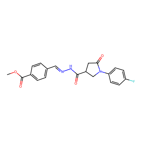 (E)-methyl 4-((2-(1-(4-fluorophenyl)-5-oxopyrrolidine-3-carbonyl)hydrazono)methyl)benzoate structure
