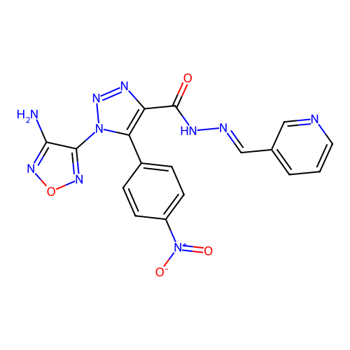 (E)-1-(4-amino-1,2,5-oxadiazol-3-yl)-5-(4-nitrophenyl)-N'-(pyridin-3-ylmethylene)-1H-1,2,3-triazole-4-carbohydrazide structure