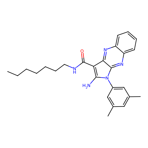 2-amino-1-(3,5-dimethylphenyl)-N-heptyl-1H-pyrrolo[2,3-b]quinoxaline-3-carboxamide structure