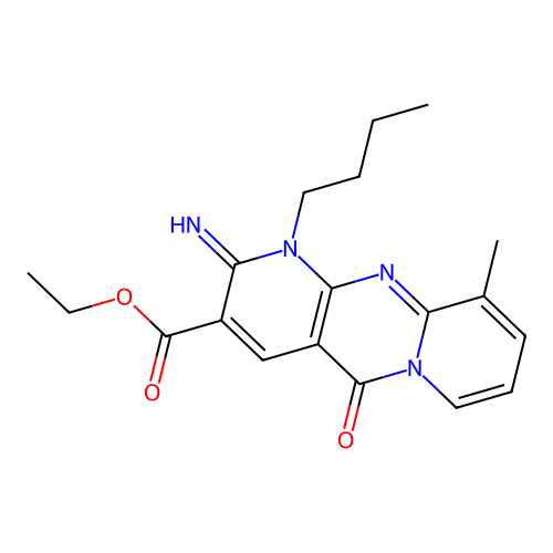 ethyl 1-butyl-2-imino-10-methyl-5-oxo-1,5-dihydro-2H-dipyrido[1,2-a:2',3'-d]pyrimidine-3-carboxylate structure