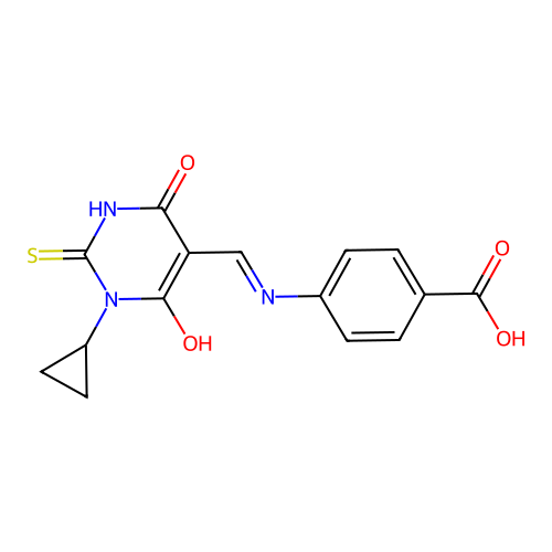 4-[(1-cyclopropyl-4,6-dioxo-2-sulfanylidene-1,3-diazinan-5-ylidene)methylamino]benzoic Acid structure
