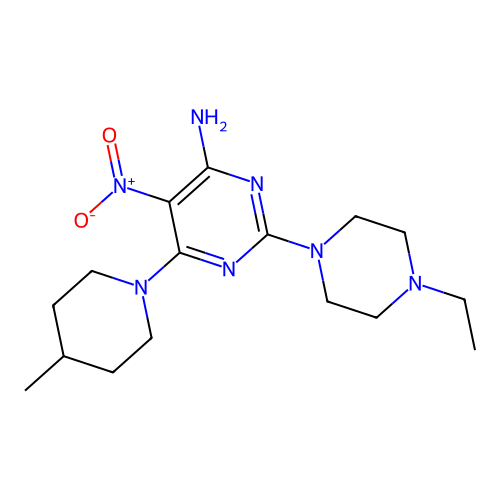 2-(4-Ethylpiperazin-1-yl)-6-(4-methylpiperidin-1-yl)-5-nitropyrimidin-4-amine structure