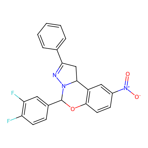 5-(3,4-difluorophenyl)-9-nitro-2-phenyl-1,10b-dihydropyrazolo[1,5-c][1,3]benzoxazine structure