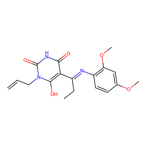 (5E)-5-[1-(2,4-dimethoxyanilino)propylidene]-1-prop-2-enyl-1,3-diazinane-2,4,6-trione structure