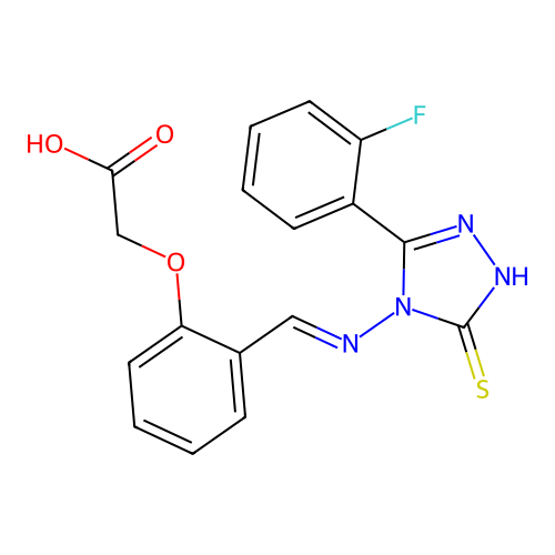 2-(2-(((3-(2-Fluorophenyl)-5-thioxo-1H-1,2,4-triazol-4(5H)-yl)imino)methyl)phenoxy)acetic acid structure