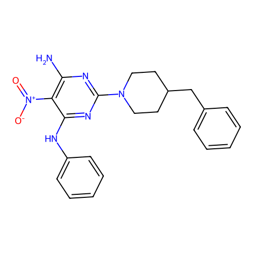 {6-Amino-5-nitro-2-[4-benzylpiperidyl]pyrimidin-4-yl}phenylamine structure
